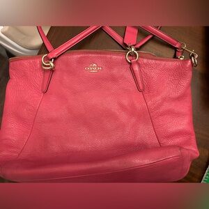 Coach Pink Leather Shoulder Bag with Gold Accents